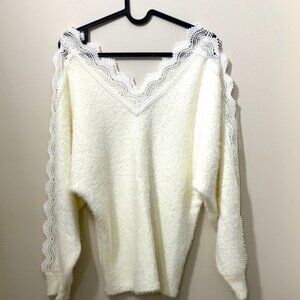 Sweet Lovely womens white soft Vneck cozy Sweater Open